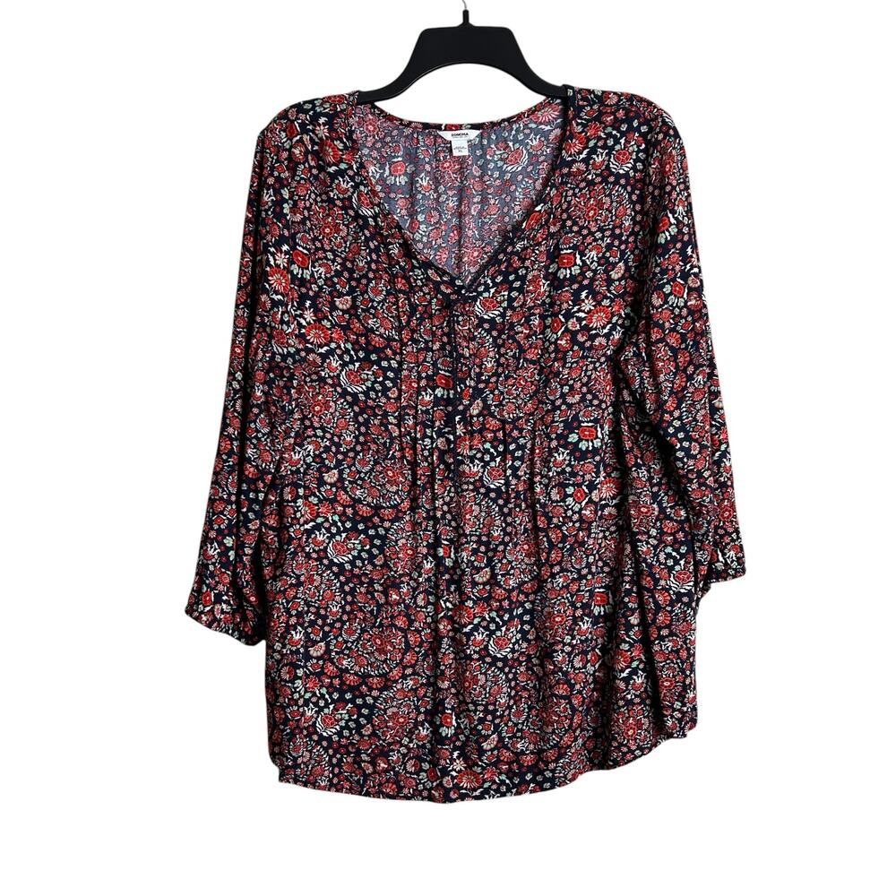 Sonoma Goods For Life XL Floral Top Women's Burgundy Rust Navy Blue Fall